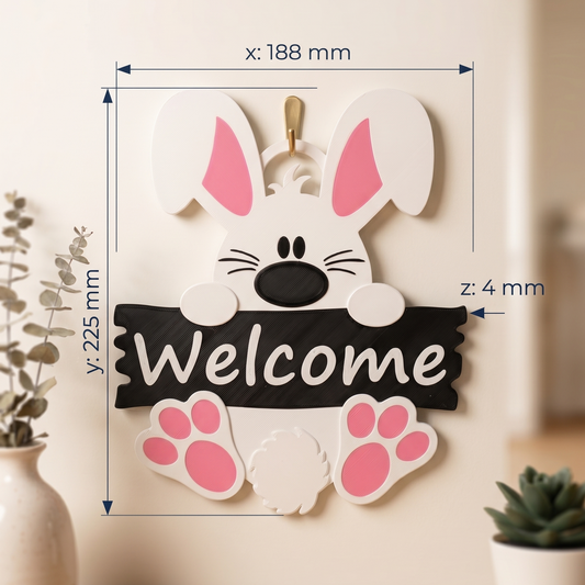Sevimli Tavşan "Welcome" Kapı ve Duvar Süsü - 3D Tasarım