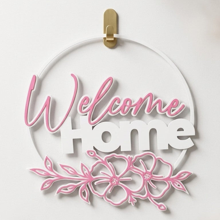 Özel Renk Seçenekli kapı süsü: "Welcome Home" Çiçekli Kapı Süsü
