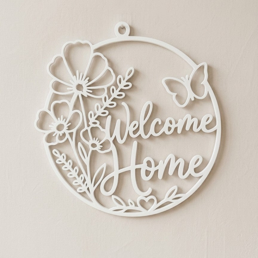 Romantik Kalp Detaylı "Welcome Home" Duvar ve Kapı Süsü
