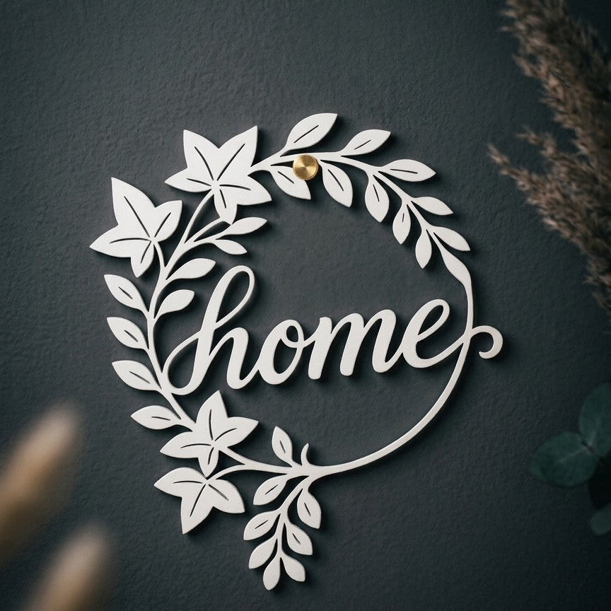 İskandinav Tarzı Botanik Tasarım "Home" Kapı Süsü