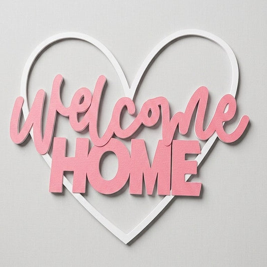 Romantik Kalp Tasarımlı "Welcome Home" Kapı ve Duvar Süsü - Çift Renkli Özel Üretim