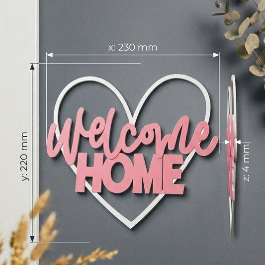 Romantik Kalp Tasarımlı "Welcome Home" Kapı ve Duvar Süsü - Çift Renkli Özel Üretim